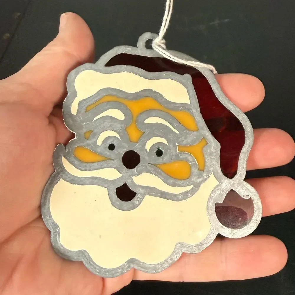 Vintage Santa Claus Plastic Stained Glass STYLE Suncatcher Christmas Ornament